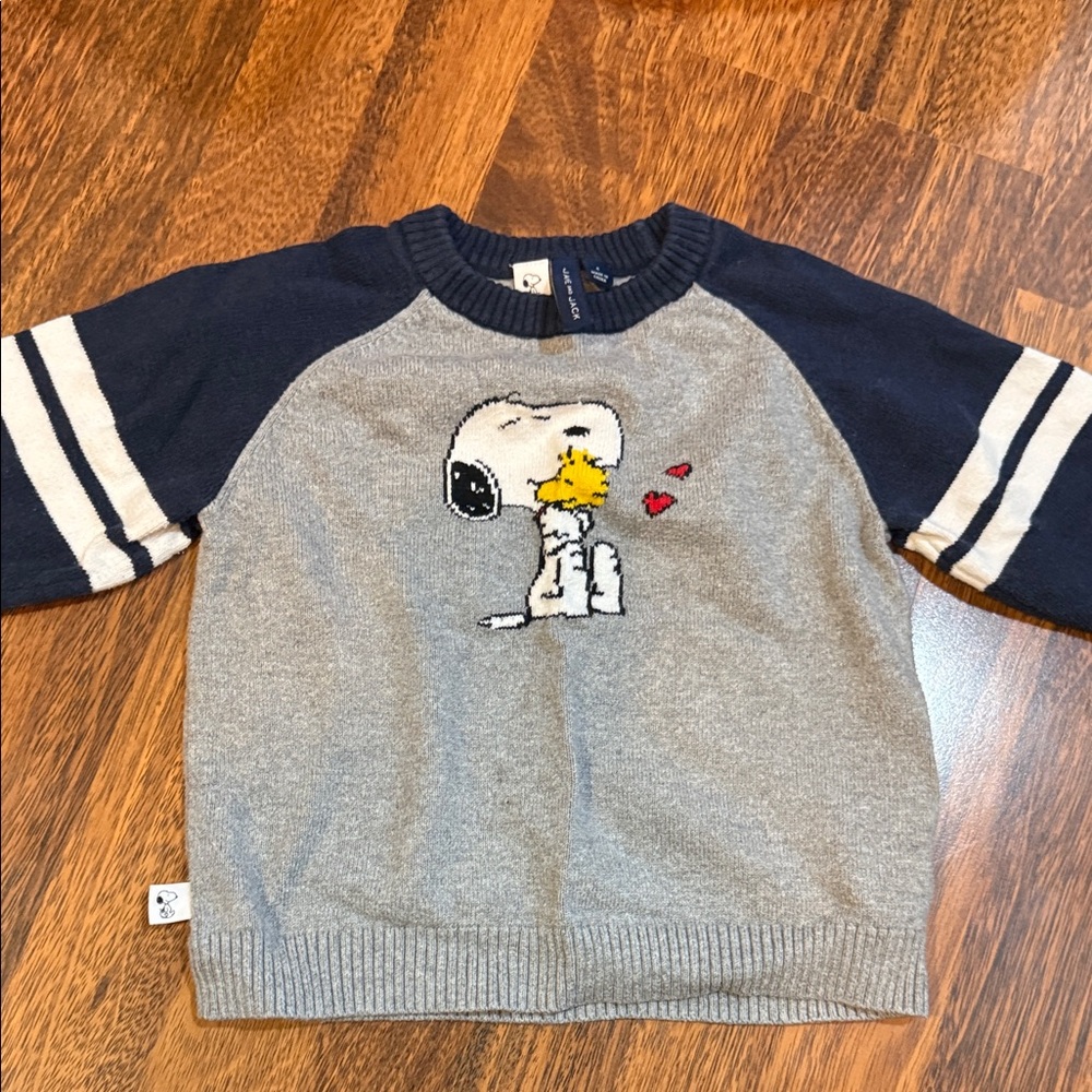 Janie and Jack Gray and Navy Snoopy Sweater
